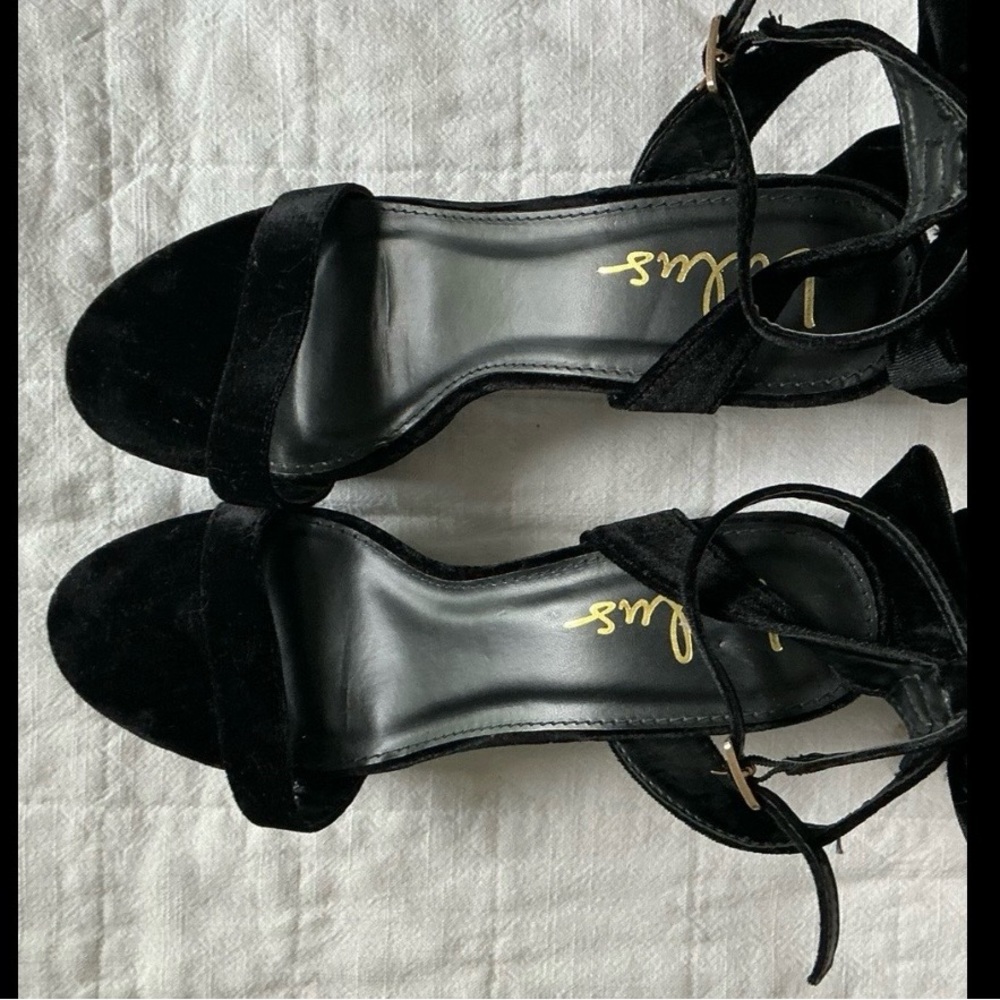 Lulu's Black Velvet Ankle Strap Heeled Sandals